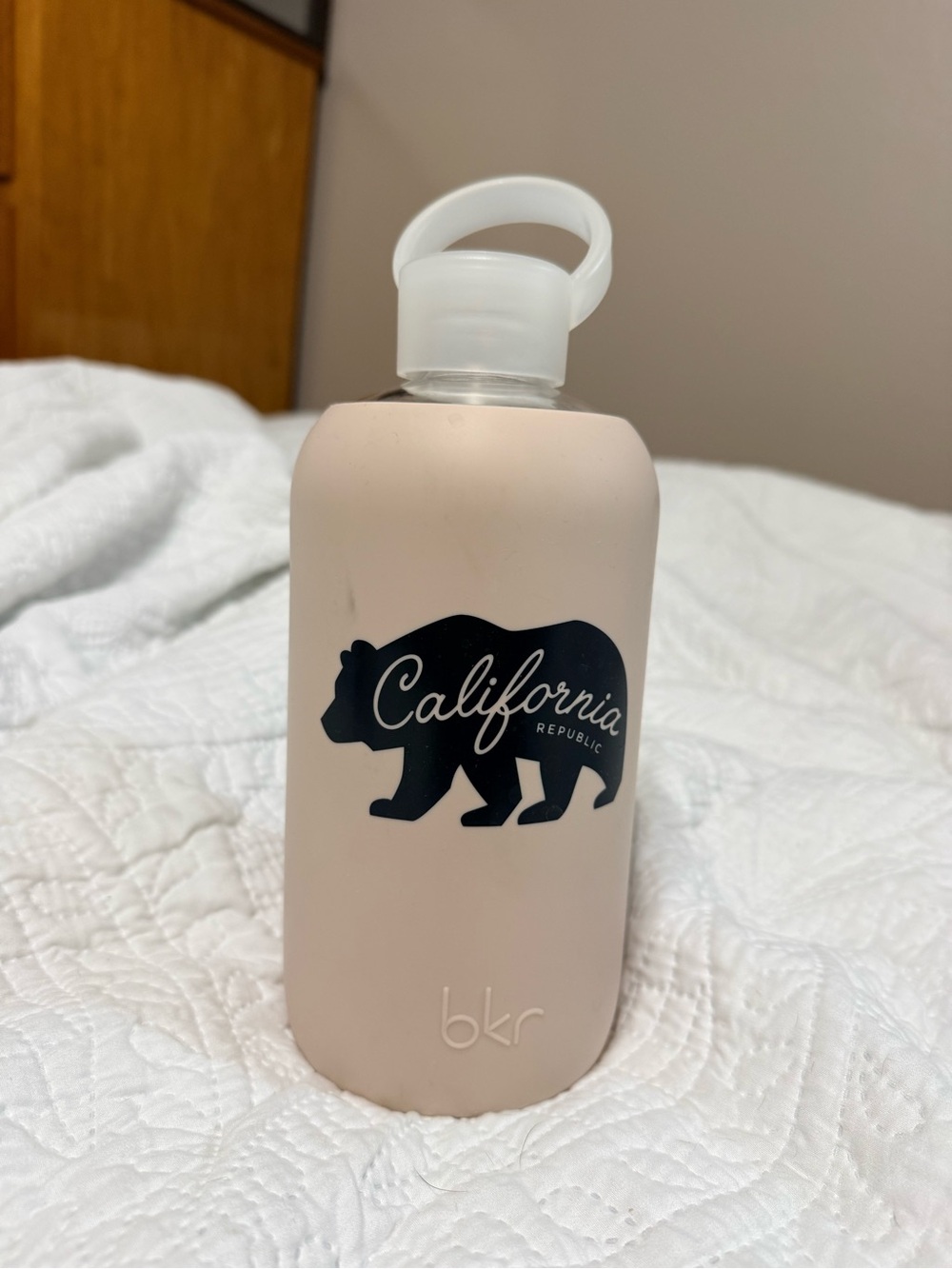 bkr Pink Glass Water Bottle with Black California Bear Graphic